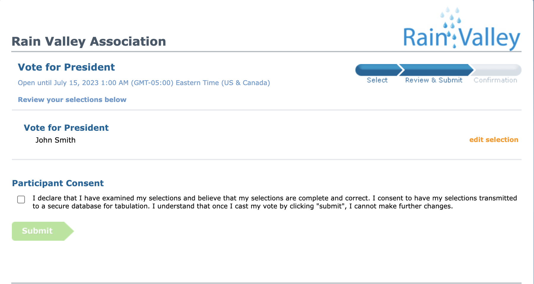 Voter review page example