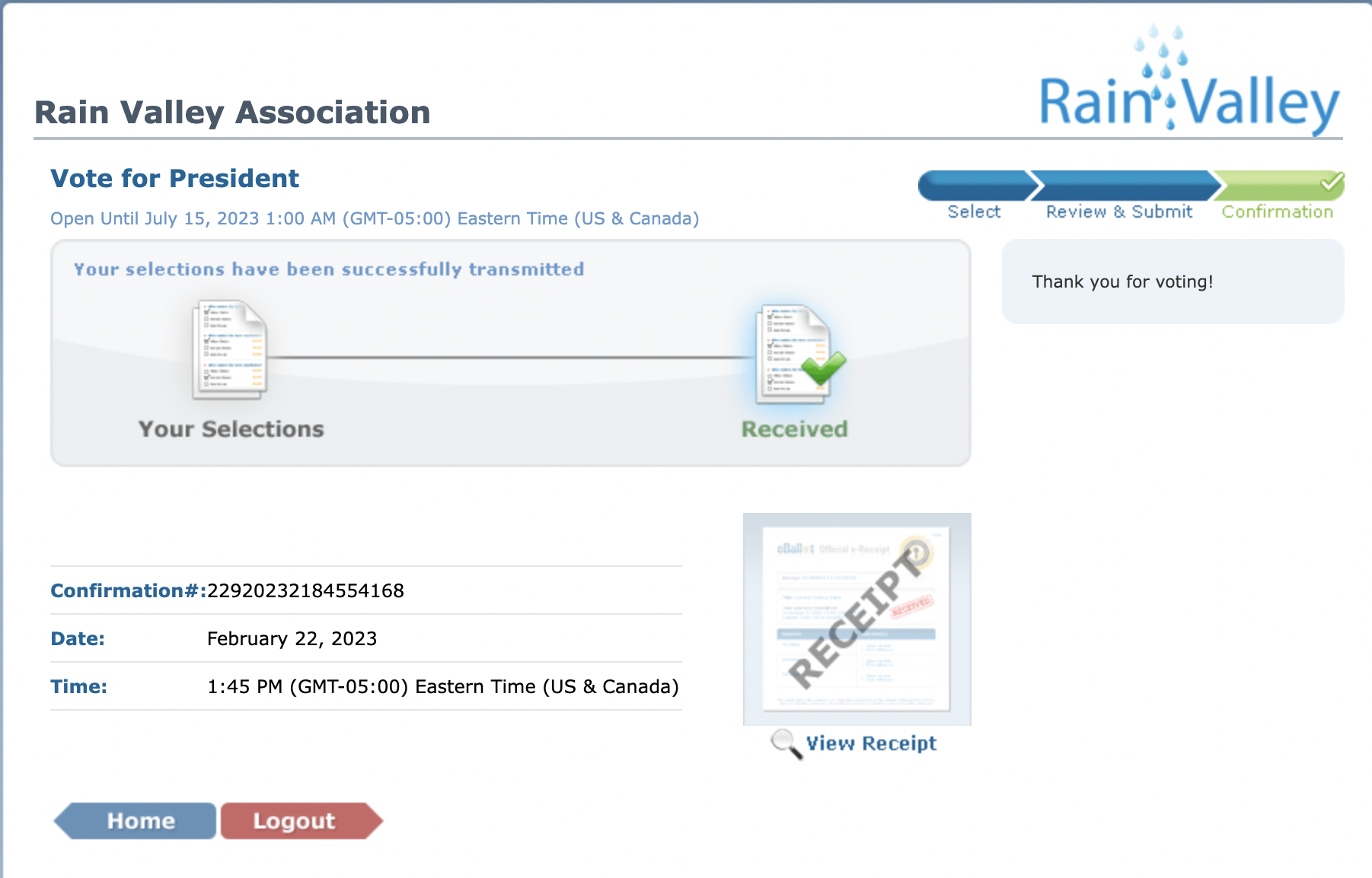 voter confirmation page