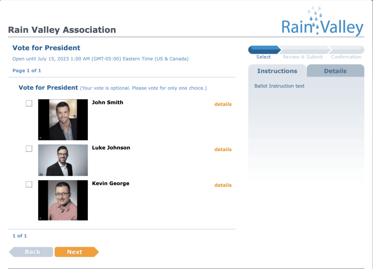 voter selection page example